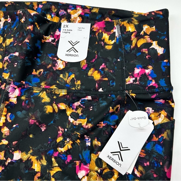 Xersion Women's Plus Size Pixel Floral High Rise 7/8 Ankle Leggings 2X 3X - Picture 7 of 10